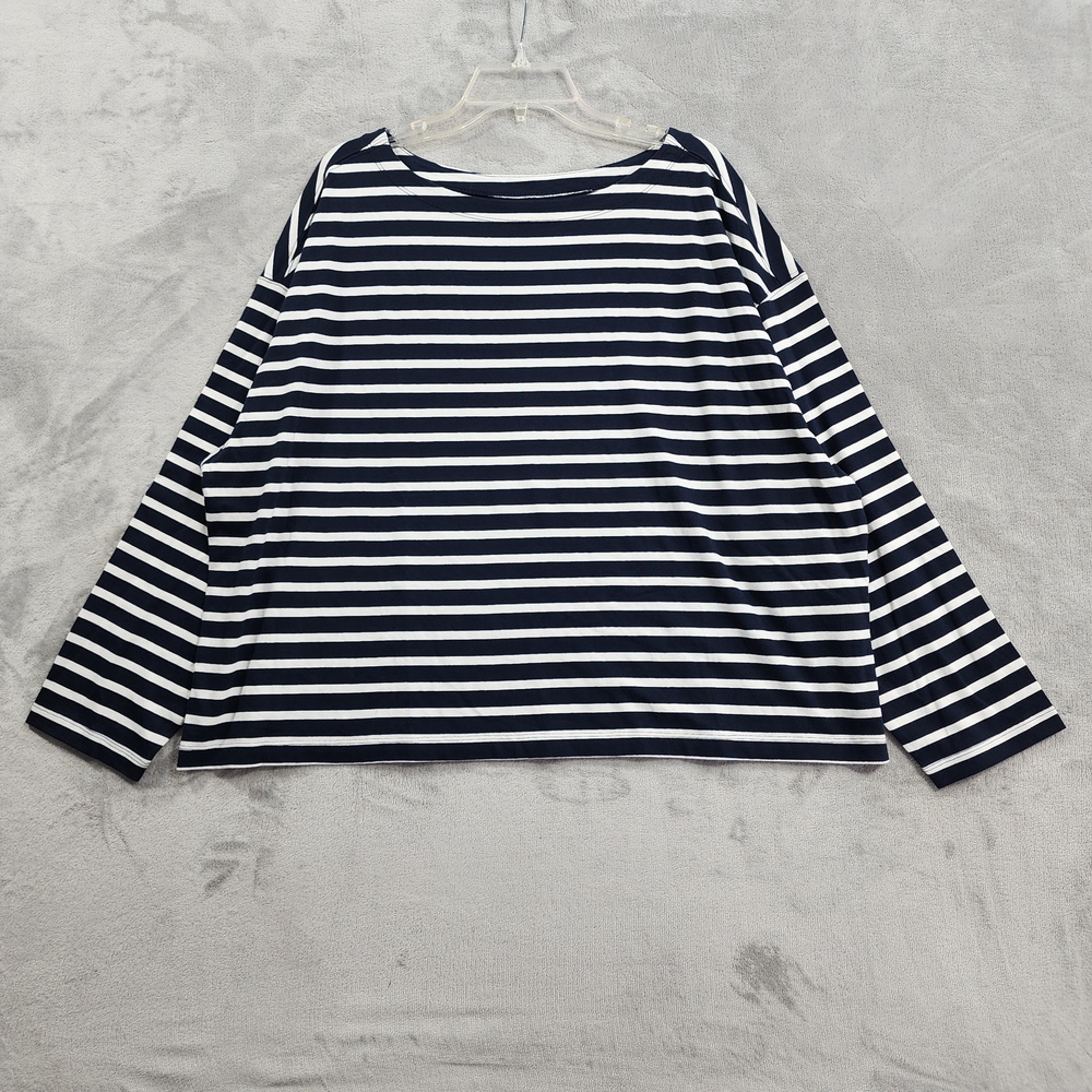NEW Old Navy Shirt Womens 2X Blue White Stripe Boat Neck Long Sleeve Relaxed Fit